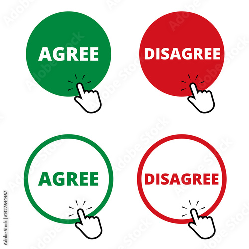 Canvas Print Red and green agree and disagree buttons with a hand clicking