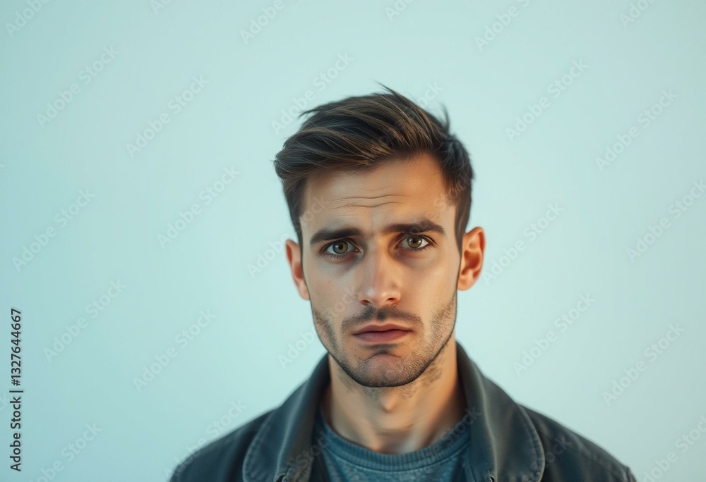 Obraz premium Male portrait with pastel background and sad expression