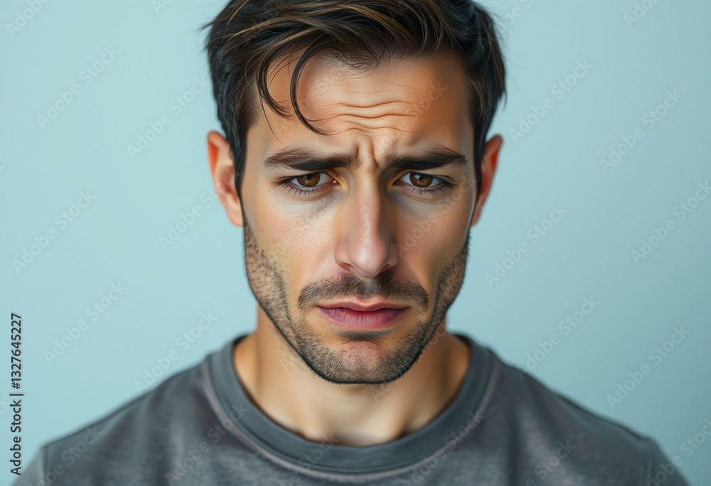 Photorealistic portrait of a male subject with negative emotions Photorealistic portrait of a male subject with negative emotions