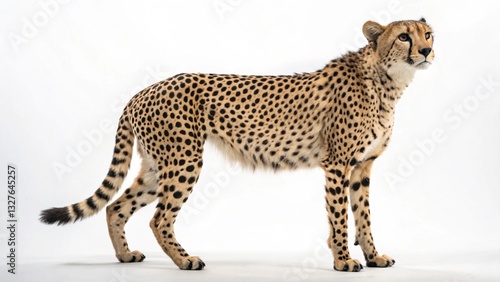 cheetah in full view on white studio background