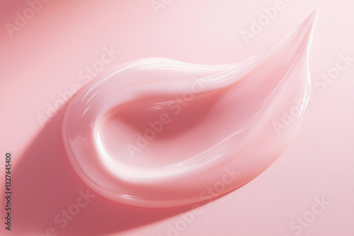 Textured pink  cream gel cosmetic smudge on pink background, lipstick or blush or eye shadow or nail polish smudge trendy colore