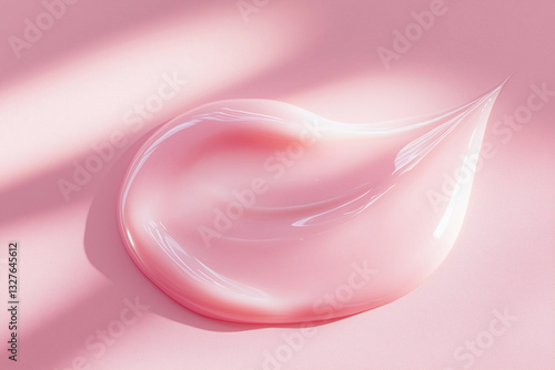 Textured pink  cream gel cosmetic smudge on pink background, lipstick or blush or eye shadow or nail polish smudge trendy colore