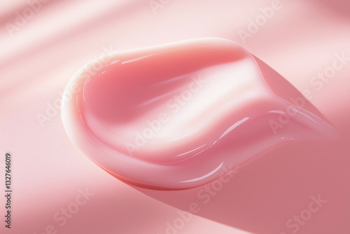 Textured pink  cream gel cosmetic smudge on pink background, lipstick or blush or eye shadow or nail polish smudge trendy colore