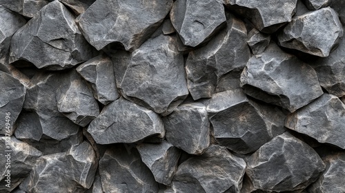 Dramatic Gray Stone Wall Texture. A captivating view of a rugged stone wall, perfect for backgrounds, designs, and architectural inspiration.  A stunning natural rock formation. 