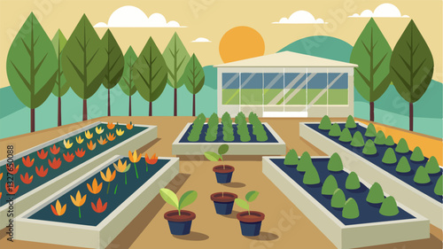 The once lively nursery was now filled with rows of empty seedling trays a stark contrast to the bustling activity of previous planting seasons.. Vector illustration