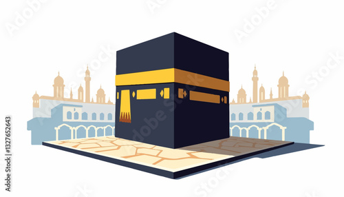 Kaaba illustration with surrounding structures