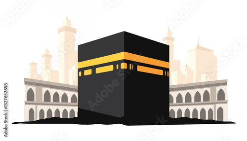 Kaaba illustration with cityscape background