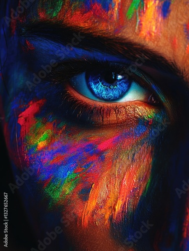 Vibrant Abstract Art with Model's Eye