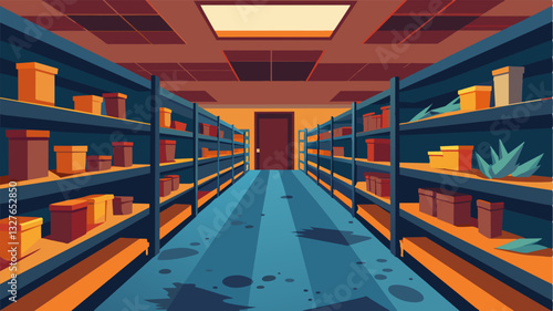 The once bustling food bank now felt like a hollow shell its rows of empty shelves a painful reminder of the growing issue of food insecurity in our communities.. Vector illustration