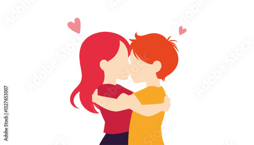 Kissing couple hugging in illustration