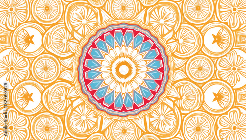 Colorful mandala pattern with floral design on white background