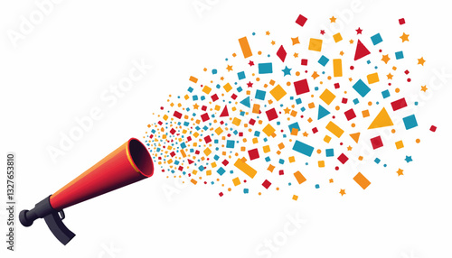 Confetti cannon releasing colorful shapes