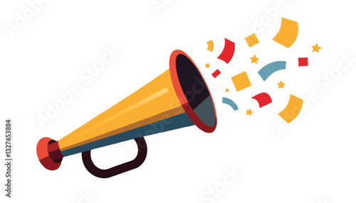 Megaphone with confetti on a white background