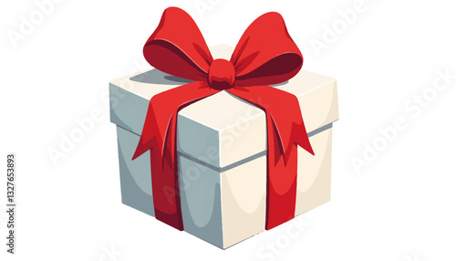 Gift box with red ribbon against a white background