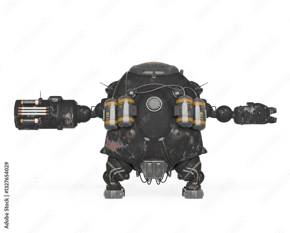 heavy metal mech ball in a pose on white background rear view heavy metal mech ball in a pose on white background rear view