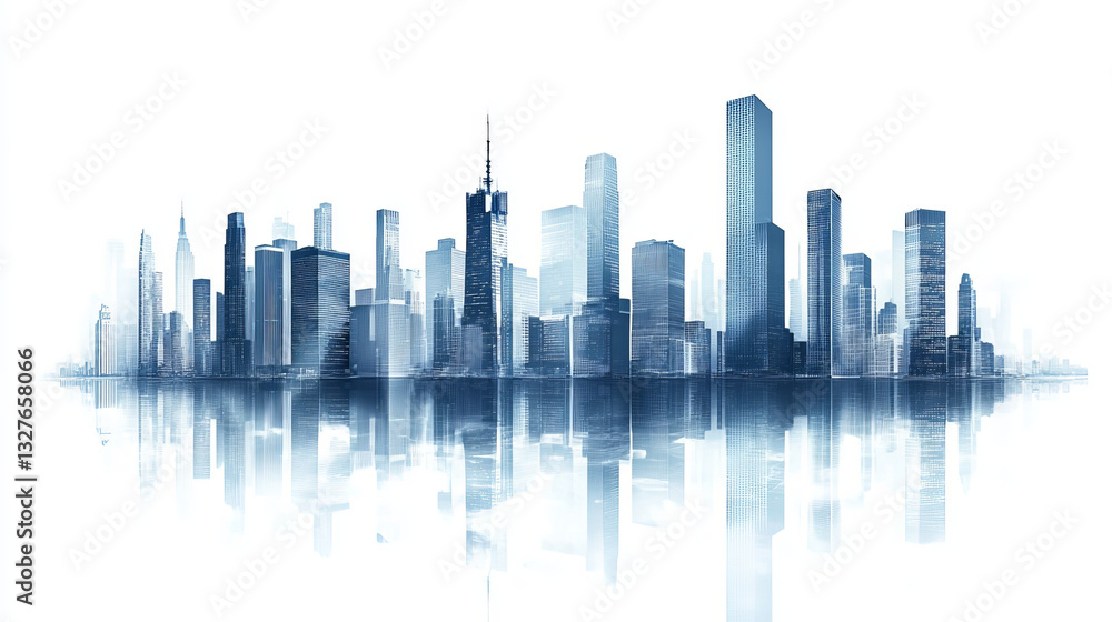 Obraz premium City skyscrapers isolated on white background. Skyscrapers with glittering glass facades in the city center. Modern flat vector illustration, eps 10.