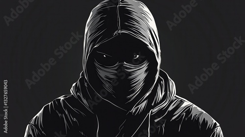 Thief icon, criminal person sign, bandit in mask, burglar silhouette, killer, gangster or robber in balaclava