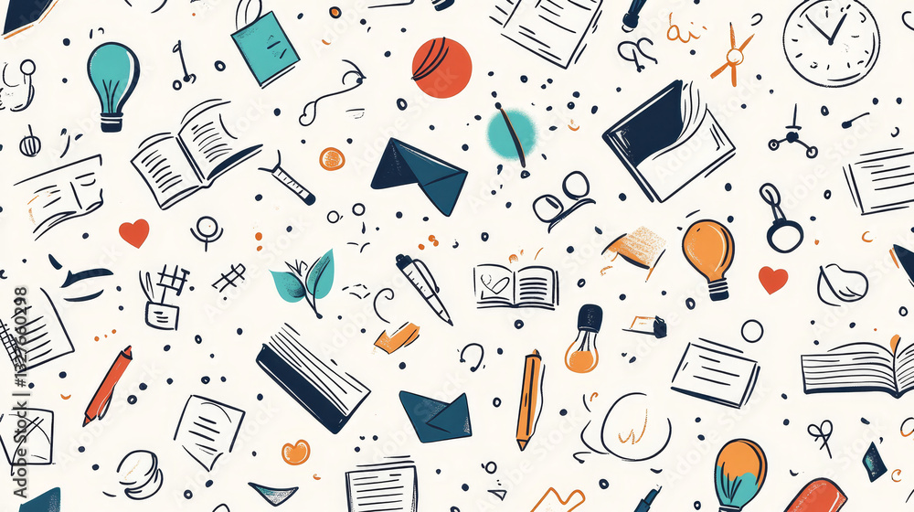 Flat design outline seamless pattern background education tutorials staff training learning research knowledge vector illustration. Flat design outline seamless pattern background education tutorials staff training learning research knowledge vector illustration.