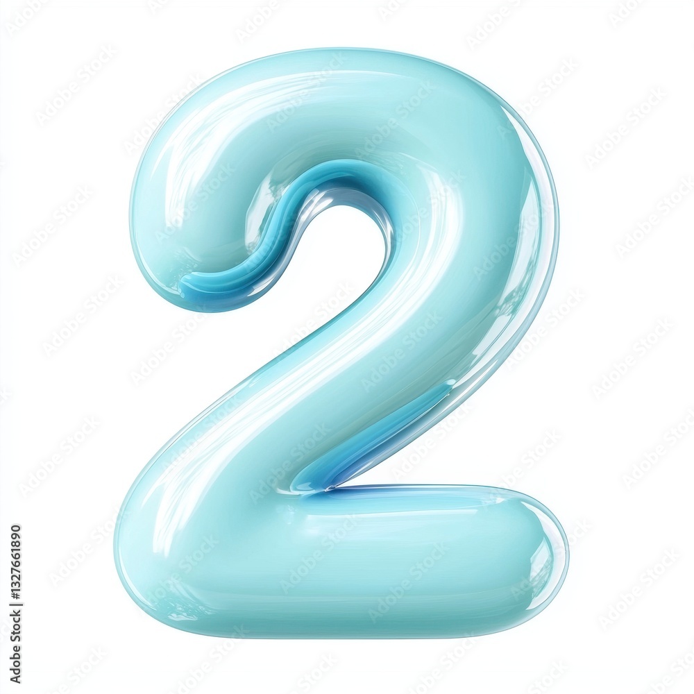 Fototapeta premium Number 2 with a soft pastel blue texture, isolated on a pure white background