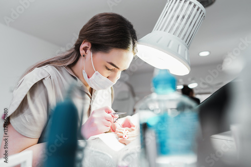 Tableau sur toile Professional podiatrist or chiropodist working