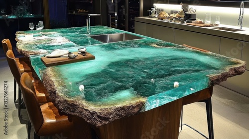Wallpaper Mural Resin ocean themed kitchen island with a modern aesthetic Torontodigital.ca