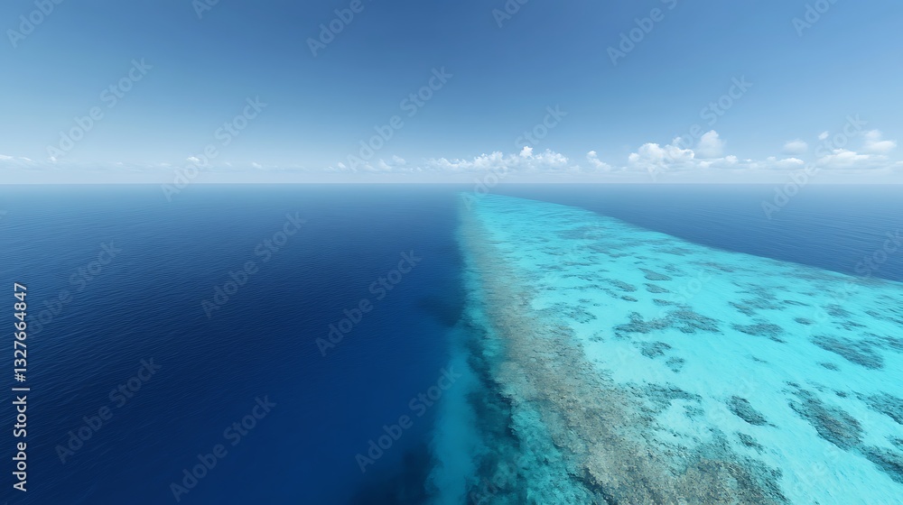 Fototapeta premium Aerial View of Turquoise Coral Reef and Deep Blue Ocean Waters
