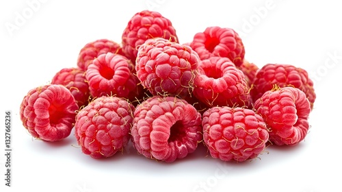 Tumpukan Raspberi Merah Segar Terisolasi Dengan Latar Belakang Putih