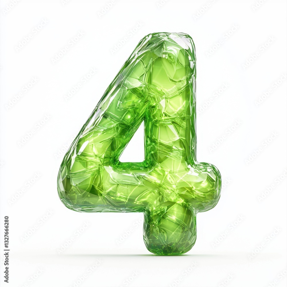 Number 4 with a soft peridot gemstone texture, isolated on a pure white background Number 4 with a soft peridot gemstone texture, isolated on a pure white background