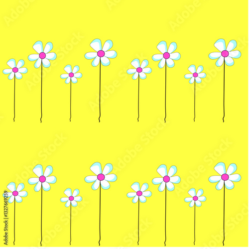 Pattern yellow with white daisies vector