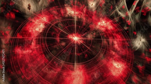 Abstract Red and Black Digital Art with Intricate Patterns