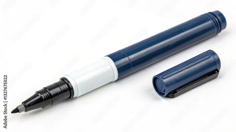 Blue Fine-Tip Marker Pen on White Background Blue Fine-Tip Marker Pen on White Background
