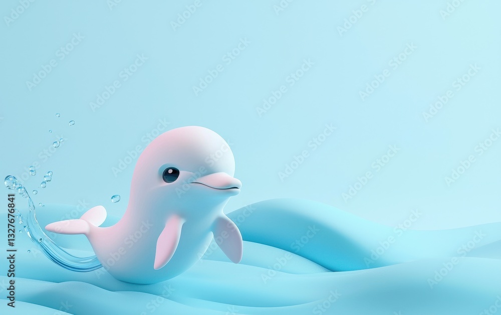 Tiny baby dolphin swimming in a pastel blue ocean Tiny baby dolphin swimming in a pastel blue ocean