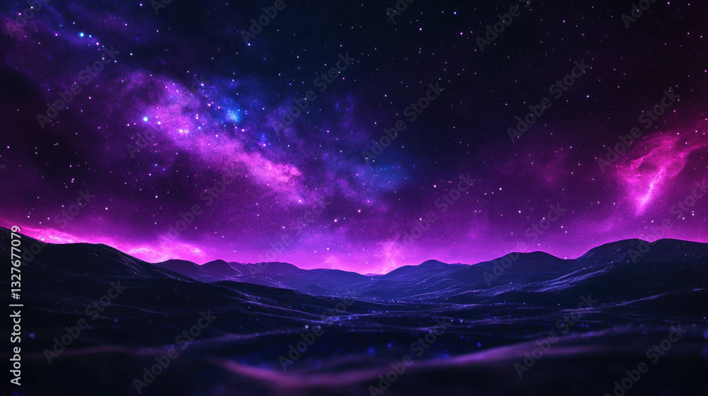 Fototapeta premium Majestic desert nightscape with starry sky and distant mountain silhouettes