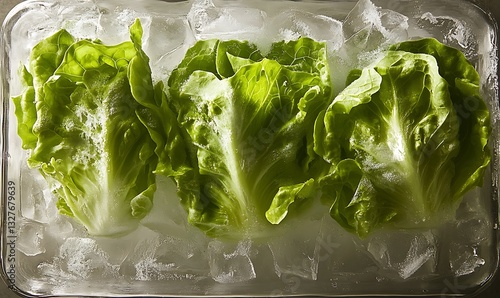 Wallpaper Mural Three fresh lettuce heads are placed in cold ice Torontodigital.ca