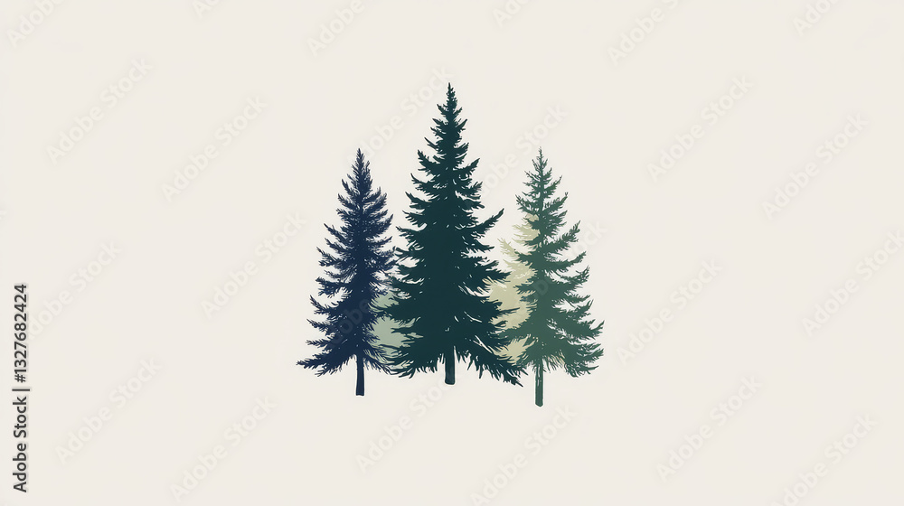 Obraz premium Forest tree vector silhouette outdoor travel green silhouette forest logo coniferous natural badge tops pine spruce branch cedar and plant leaf abstract stem drawing vector illustration