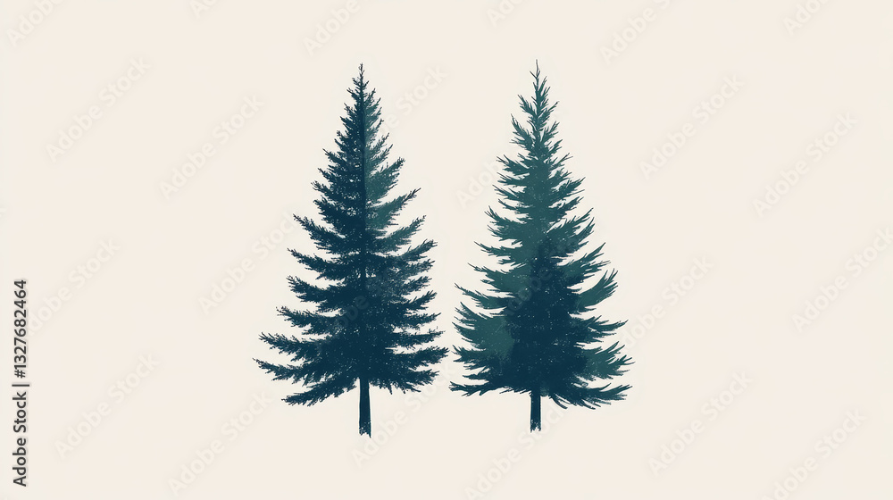 Obraz premium Forest tree vector silhouette outdoor travel green silhouette forest logo coniferous natural badge tops pine spruce branch cedar and plant leaf abstract stem drawing vector illustration.