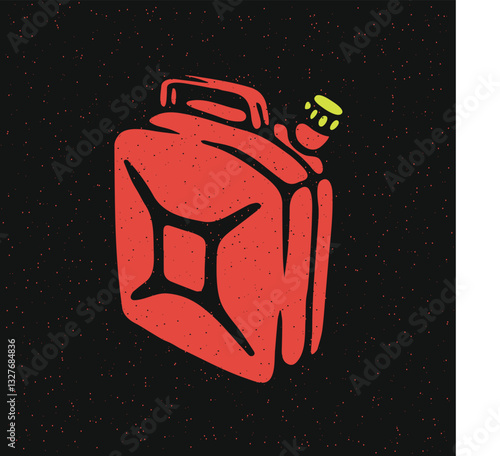 Gasoline template. Jerry can of petrol or oil. Vector illustration on grunge texture background.