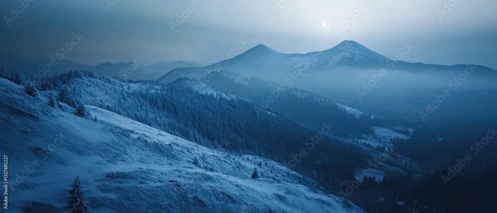 Obraz premium A mountain landscape with snow-covered peaks and a sunny sky, perfect for winter scenes or outdoor activities