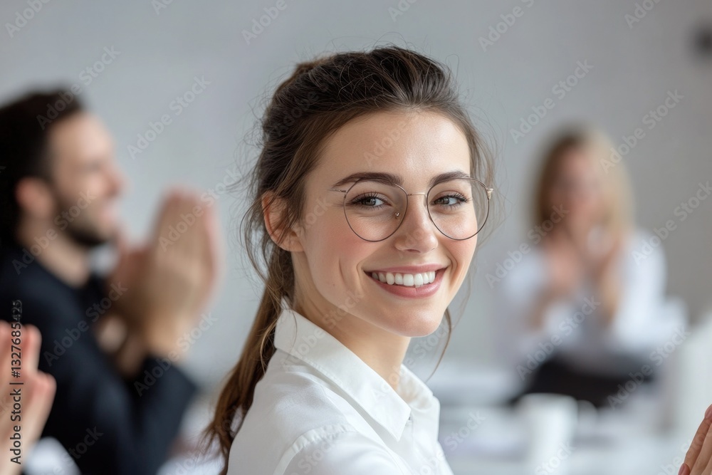 custom made wallpaper toronto digitalA woman wearing a white shirt is clapping her hands, possibly expressing excitement or appreciation