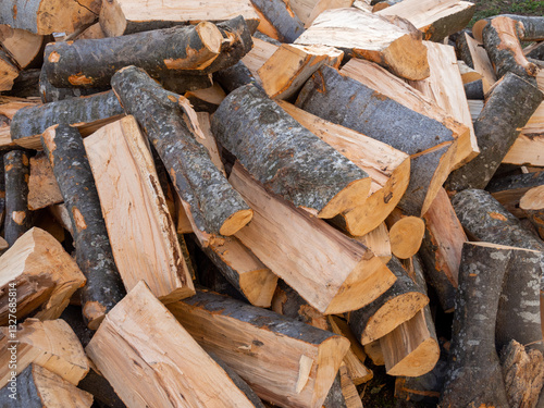 Obraz na płótnie wood logs for heating and heating in the yard w salonie
