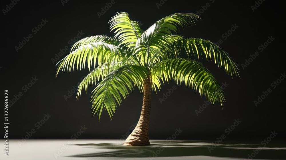 Obraz premium A vibrant palm tree illuminated against a dark background perfect for tropical nature and se