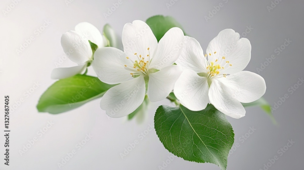 Close-up of white flowers on a stem, ideal for decorative or design use Close-up of white flowers on a stem, ideal for decorative or design use