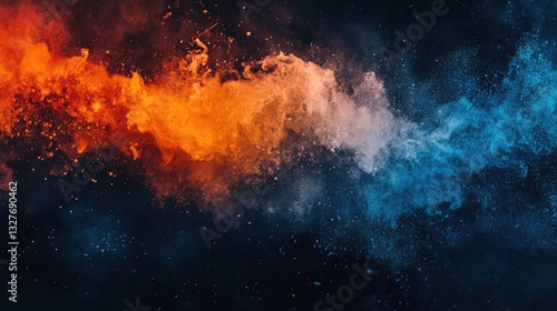 Explosive Fusion of Fiery Orange and Cool Blue Representing a Dramatic Clash of Colors Against a Dark Background Evoking Emotion and Energy