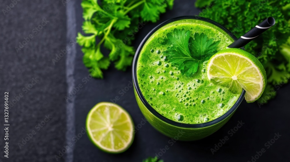 A refreshing green smoothie garnished with fresh herbs and lime, perfect for health and wellness themes, recipe blogs, or beverage promotions, Ideal for content focused on nutrition and vitality, A refreshing green smoothie garnished with fresh herbs and lime, perfect for health and wellness themes, recipe blogs, or beverage promotions, Ideal for content focused on nutrition and vitality,