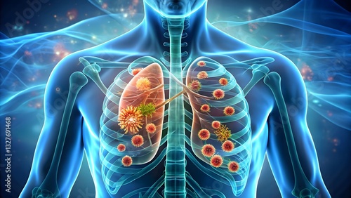 3d rendered illustration of human lungs with tuberculosis