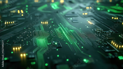 Close up view of green energy efficient circuit design for technology and innovation