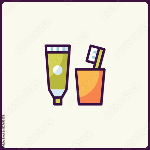 Vibrant oral hygiene icon featuring a tube of toothpaste and toothbrush set