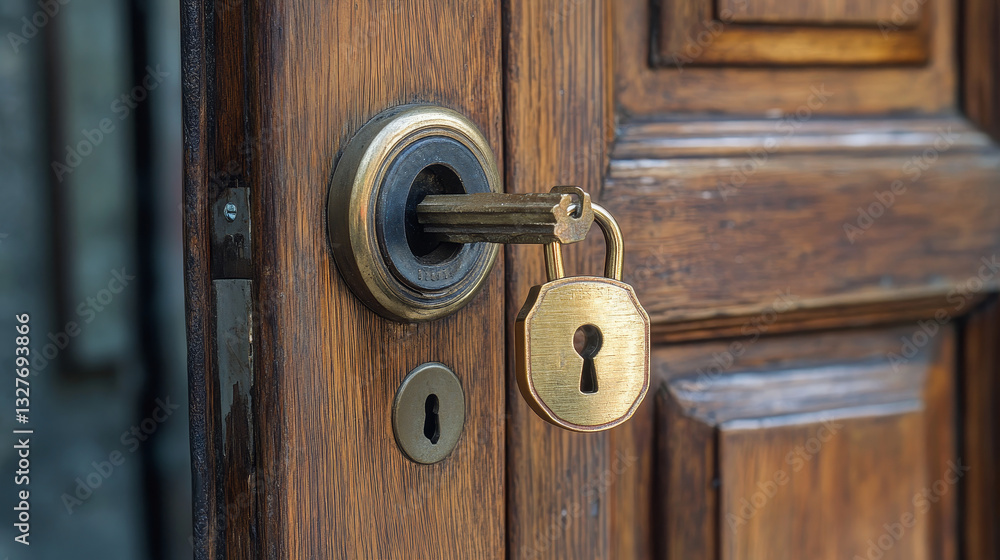 Fototapeta premium House door lock access equipment icon vector safety password privacy element with key and padlock protection security keyhole vector illustration.