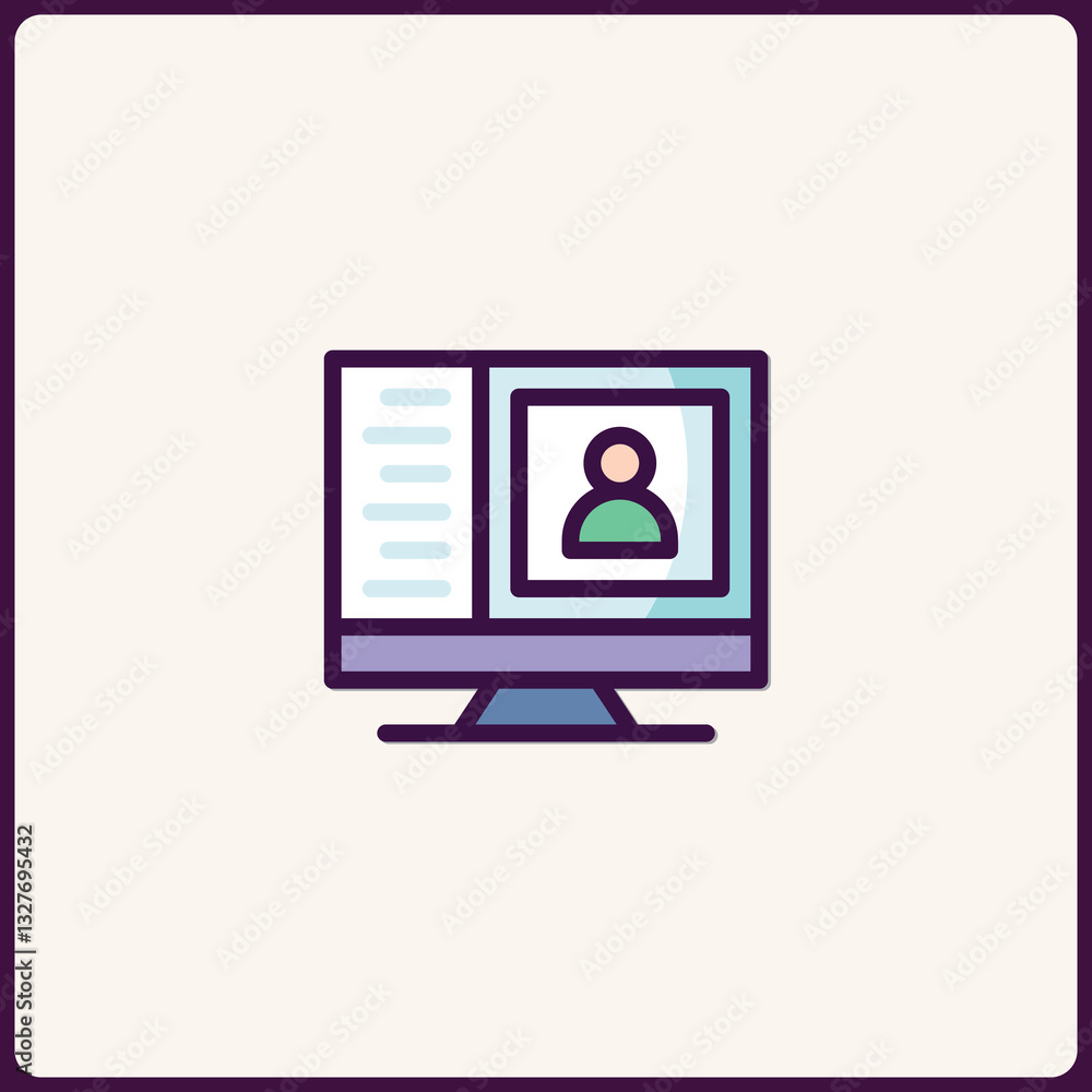Modern vector icon illustration of a computer with a profile image Modern vector icon illustration of a computer with a profile image