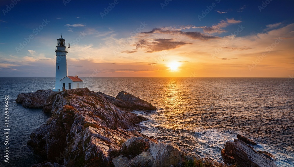 Naklejka premium lighthouse at sunset